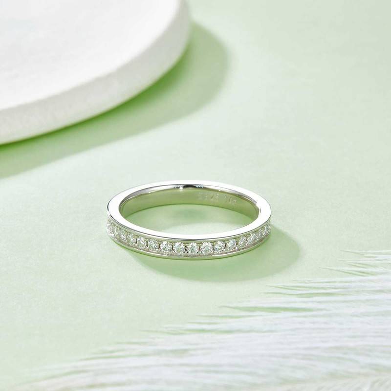 Straight lined ring full circle protective ring S925 silver plated platinum moissanite diamond 60 points D-grade